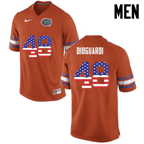 Florida Gators Men #48 Brett DioGuardi College Football Jersey USA Flag Fashion Orange